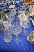 OLD HALL BRIDGE CRYSTAL GLASS WARES TO INCLUDE ENGRAVED WINE GLASSES, SKIPTON CASTLE