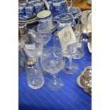 OLD HALL BRIDGE CRYSTAL GLASS WARES TO INCLUDE ENGRAVED WINE GLASSES, SKIPTON CASTLE