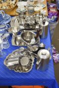 OLD HALL STAINLESS STEEL WARES TO INCLUDE RANGE OF SERVING TRAYS, GRAVY BOATS, HORS D'OEUVRES