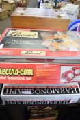 ELECTROCOM DIGITAL TELEPHONE SET, A HARMONOGRAPH DRAWING MACHINE AND BOXED CLUEDO