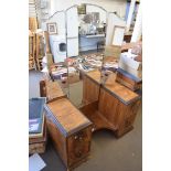 ART DECO PERIOD WALNUT VENEERED DROP CENTRE DRESSING CHEST WITH TRIPLE MIRRORED BACK, 155CM HIGH