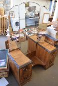 ART DECO PERIOD WALNUT VENEERED DROP CENTRE DRESSING CHEST WITH TRIPLE MIRRORED BACK, 155CM HIGH