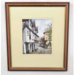 British, 20th century, An unidentified streetscape, pen and watercolour, indistinctly signed, 9 x