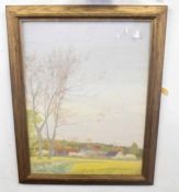 JOHN AUMONIER (British, 20th century), Rural England, mixed media on board, signed, 23 x 18cm