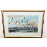 Peter Markham Scott (British 20C), Snow Geese, California, 1959. Coloured lithograph, signed in