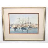 BRIAN BOWEN (British, 20th century), A set of three maritime scenes depicting ships dockside and