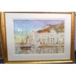 British, 20th century, Shipping at the Port of Gibraltar, watercolour on card, indistinctly