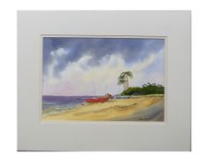 Frank Halliday (British 20C), Caribbean Fishing boats beached. Watercolour, signed. Approx