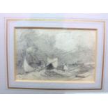 British, 19th century, two seascape sketches; one a boat with figures by the shore, the other in a