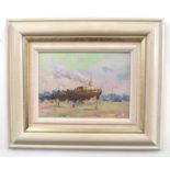 British, 20th century, an unidentified harbour scene with one ship anchored, oil on board, unsigned,