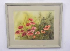 J ROSE (British, 20th century), A study of wild poppies, watercolour on card, signed, 11 x 14ins