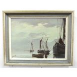 British, 20th century, Boats at anchor on still waters, oil on board, indistinctly signed, 22 x