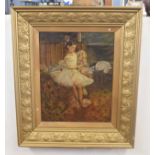 In the style of Edgar Degas (French, 19th century), a portrait of a ballerina holding a doll, oil on