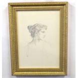 British, 19th century, A lithograph of a lady in profile dated 1894, pencil on paper,