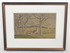 HORACE TUCK (British, 20th century), A landscape with woodland, pencil with body colour, signed,