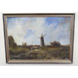 LESLIE LANG (British, 20th century), Norfolk landscape, oil on board, signed, 10 x 18ins