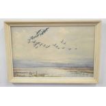 ROLAND GREEN (British, 20th century), Mallards in flight over Broads, watercolour, signed, 8 x 12.