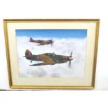 REX FLOOD (British, 20th century), Spitfires above clouds, oil on card, signed, 1967, 22 x 29ins