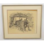 British, 20th century, "The Boatyard", pencil on paper, indistinctly signed, 14 x 17ins