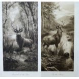 A pair of highland prints, titled 'Monarch of the Glen' and 'On Alert'. Lithograph (sepia) on