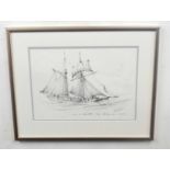 Kenneth Grant (British 20C), A sketch of a tallship or Schooner . Pencil on paper, signed and