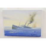 Kenneth Grant (British 20C), 3 seascapes, including the sinking of a cruise ship . Oil on canvas.