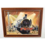 Kenneth Grant (British 20C), A steam engine in a rail yard. Oil on canvas, signed. Approx 15.5x21.