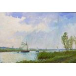 ALISTAIR KILBURN (British, 20th century), Norfolk wherries on the Broads, oil on canvas, signed,