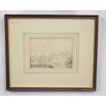 British, 20th century, A preparatory sketch of an unidentified English town, pen and wash, 5 x 6ins