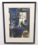 JOHN LIDZEY (British, 20th century), a contemporary interior scene, watercolour on paper, 18 x