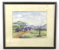 Landscape depicting a rural scene in West Africa, watercolour, indistinctly signed, 22 x 29ins