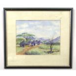Landscape depicting a rural scene in West Africa, watercolour, indistinctly signed, 22 x 29ins