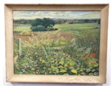 After Sir Stanley Spencer, Country landscape, coloured print, printed The Medici Society, 42 x 56cm