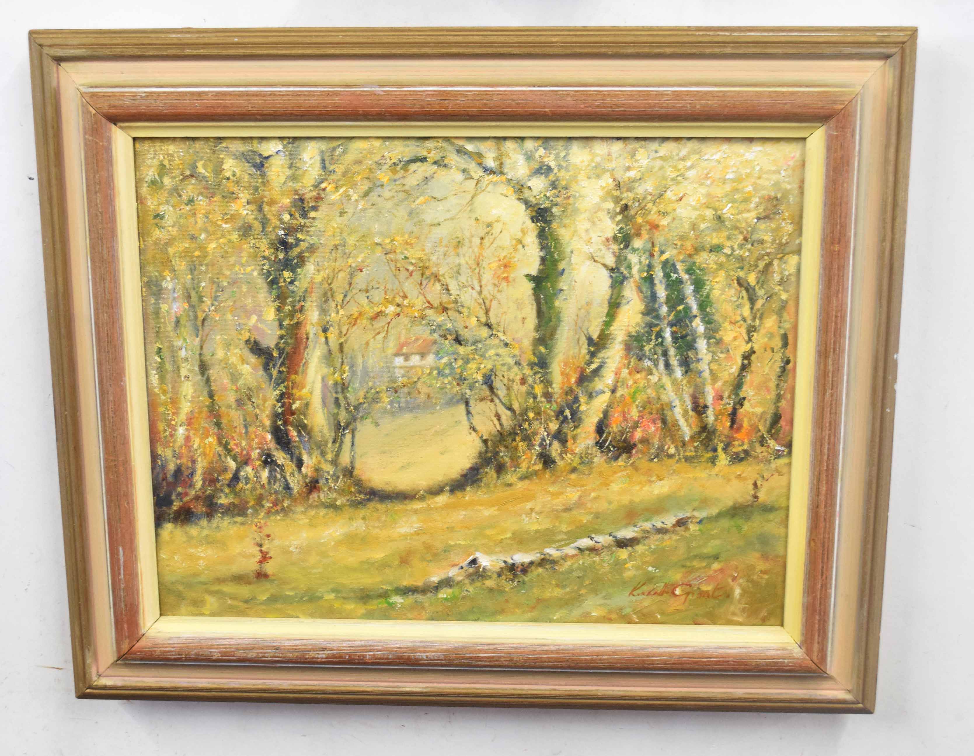 Kenneth Grant (British 20C), A English Auntum landscape . Oil on canvas, signed. Approx 13x18