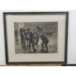 Horace Tuck (British 20C), A monochromatic genre scene of Men working from a horse and cart .