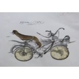 An unusual abstract print of a pushbike . Giclée on card, inscribed in pencil and indistinctly