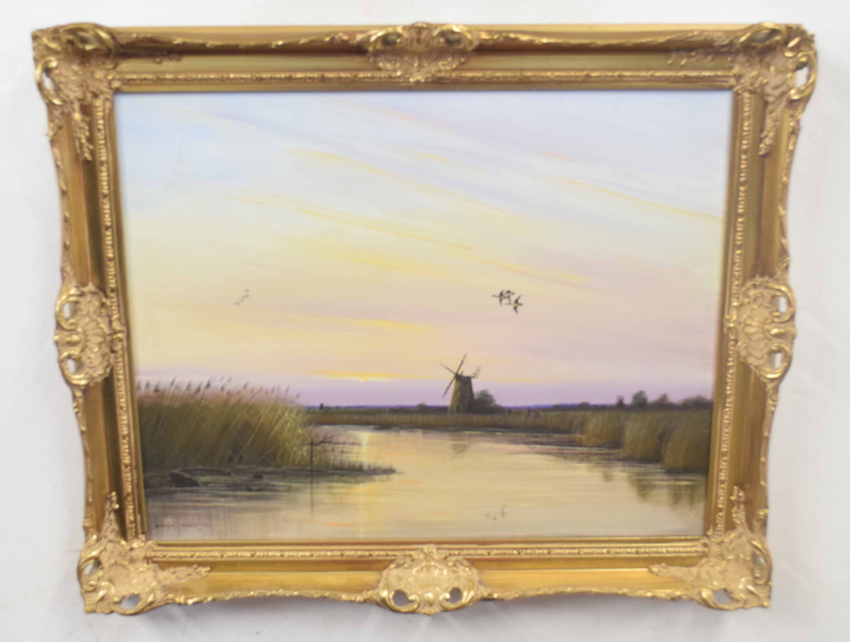 DEREK LYNES (British, 20th century), A Norfolk landscape, oil on canvas, signed, 16 x 19ins