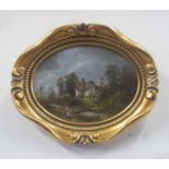 British, 19th century, Pair of rural landscapes, each with staffage, oval, oil on board, unsigned,