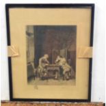 A 19C or later etching of 'The Chess Players'. Inscribed and indistinctly signed. Approx 11x9