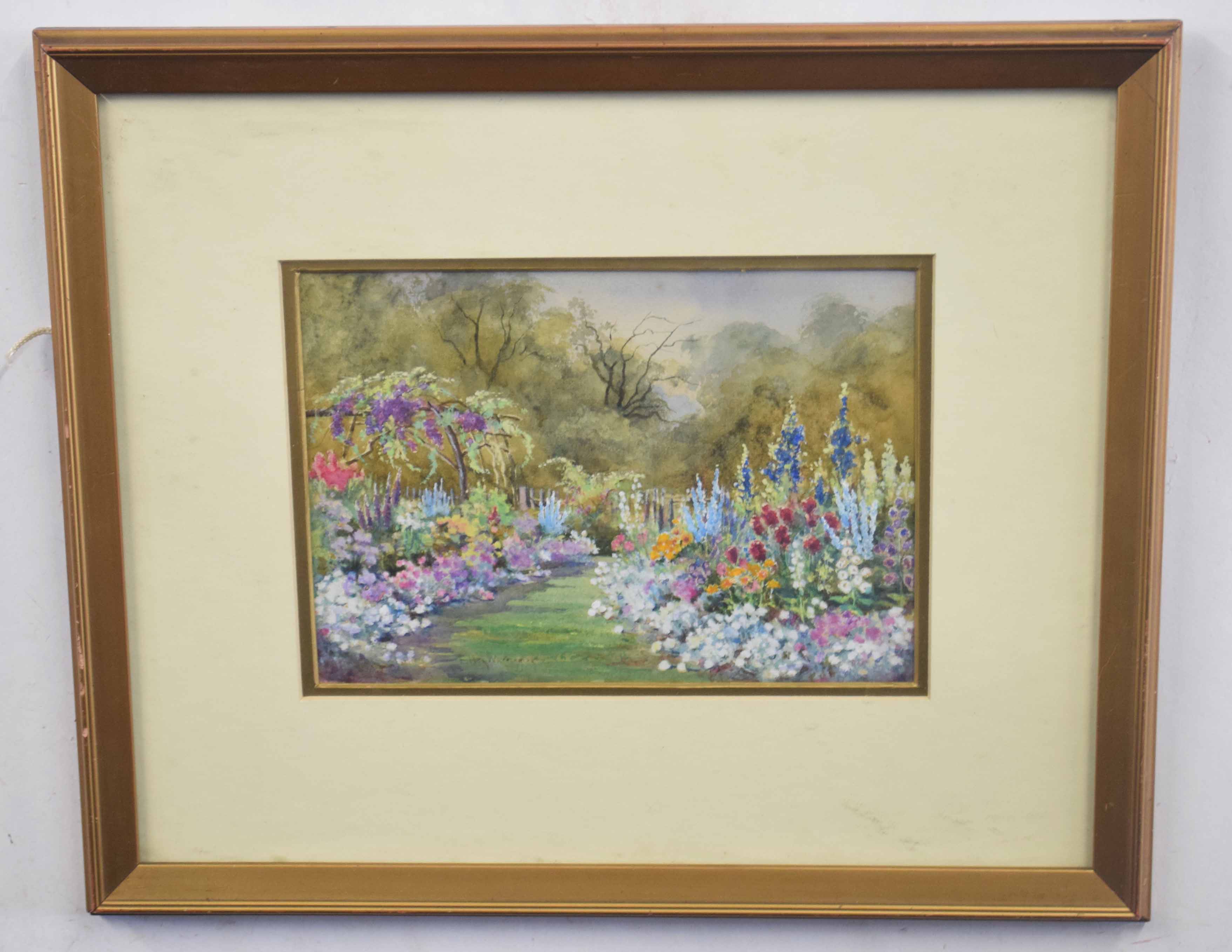 Ellen Warrington British 20C, An English Summer Garden. Watercolour on paper, signed. Approx 7x10