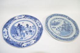 18th century Chinese porcelain octagonal plate together with a further 19th century example (a/f)