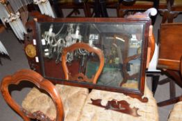 19th century wall mirror in mahogany fretwork frame with central gilded roundel detail with bird,