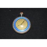 Unusual ladies pocket watch, the case decorated with blue enamel, the unsigned dial with Arabic
