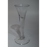 18th century wine glass with drawn trumpet bowl, folded foot (rim chips), 15cm high