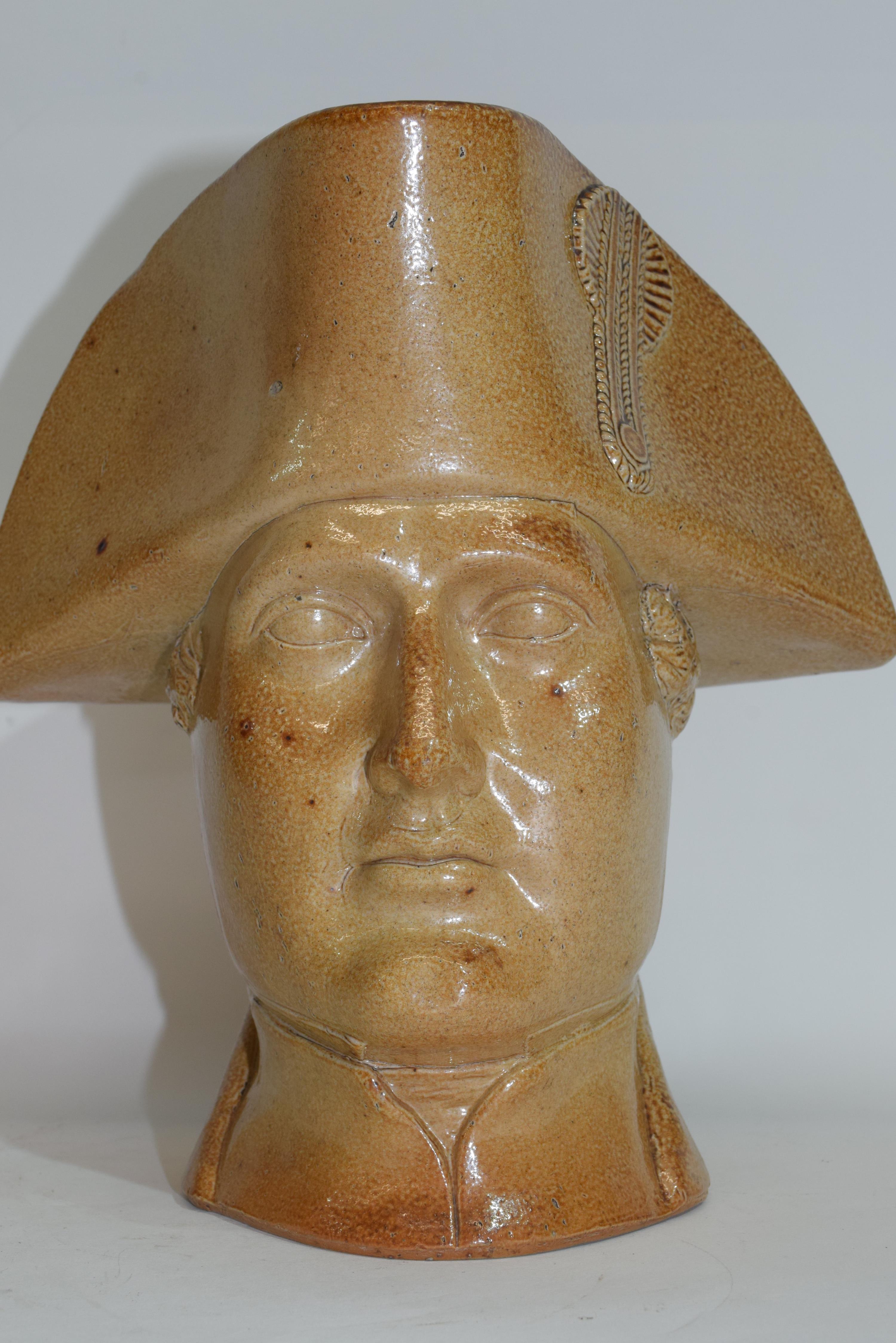 Good large salt glaze jug by Stephen Green, circa 1840, modelled as Napoleon wearing a tricorn - Image 3 of 3