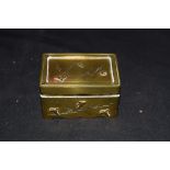 Small Chinese brass box of hinged rectangular form decorated with flying birds, 5.5cm long