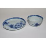 Nanking cargo blue and white tea bowl and saucer with sticker to base
