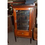 19th century mahogany display cabinet, the top with fretwork cornice over a body with single