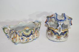 Two examples of Rouen faience decorated in typical fashion. Note: both examples were brought home