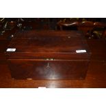 19th century mahogany writing box of typical rectangular form fitted with brass carry handles,